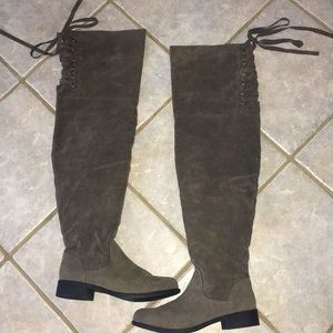 Brown-Grey Knee-High BOWTIE Boots